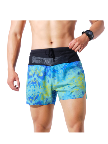 Quần Short Thể Thao Chạy Bộ Nam Đa Năng MOTIVE MEN SHORT BELT - Màu Xanh/ Vàng hoạ tiết