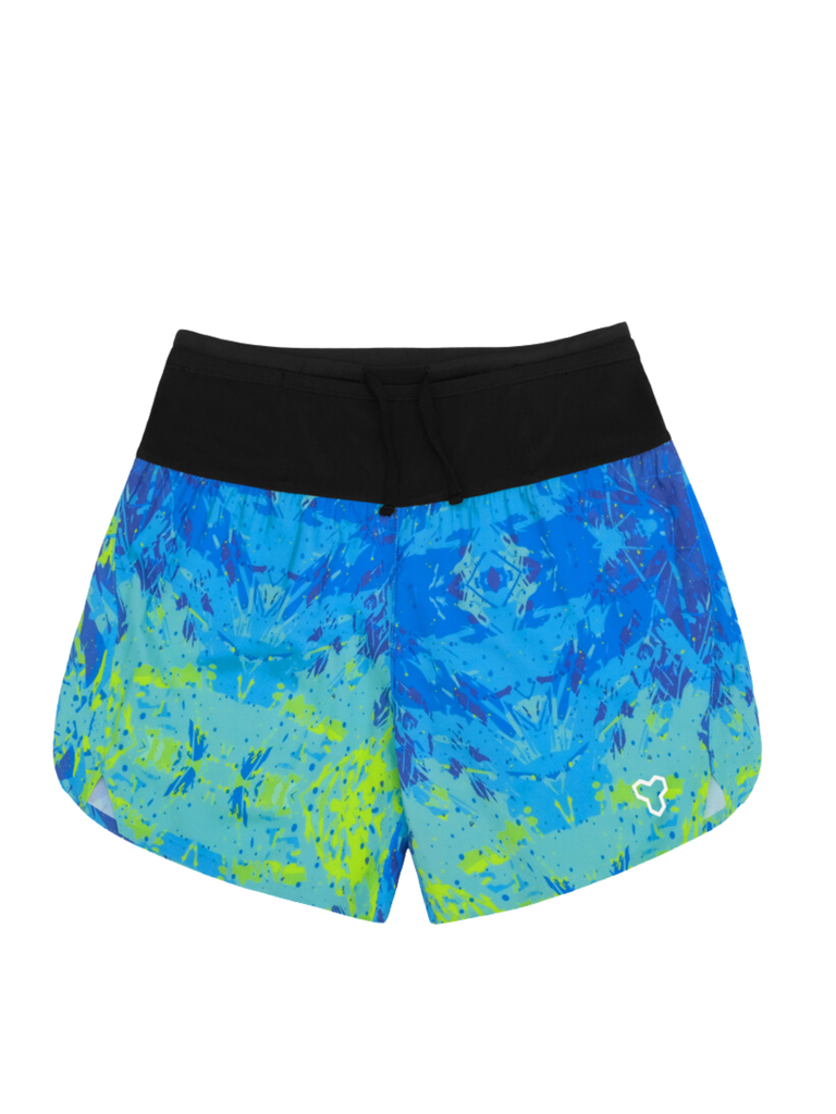 Quần Short Thể Thao Chạy Bộ Nữ Đa Năng MOTIVE WOMAN SHORT BELT - Màu Xanh/ Vàng hoạ tiết