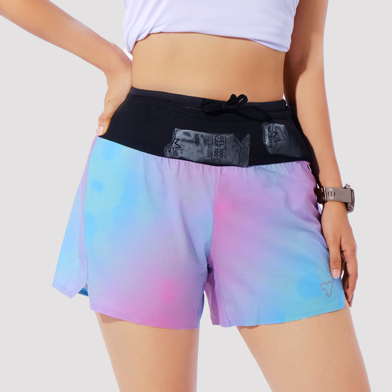 Quần Short Thể Thao Chạy Bộ Nữ Đa Năng MOTIVE WOMAN SHORT BELT - Màu Tím/ Xanh hoạ tiết