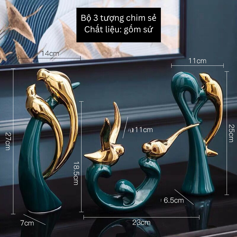  Bộ 3 tượng chim sẻ decor 