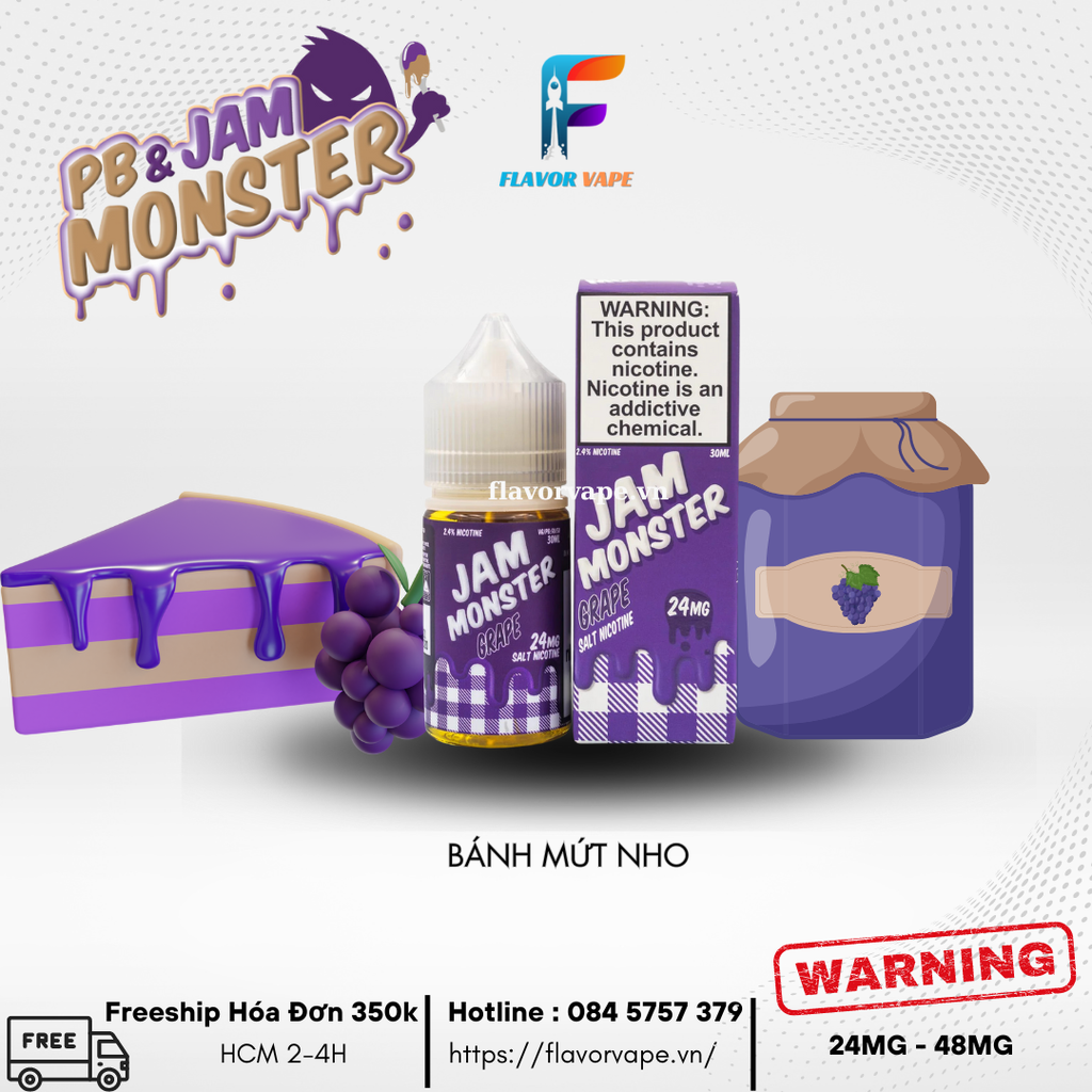 Juice Jam Monster Grape Salt Nic 24MG48MGBánh Mứt Nho
