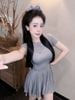 Đầm thun tay ngắn dáng xòe siêu tôn dáng kèm buộc tóc - XÁM - H217