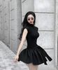 Váy tay hến dáng xoè thắt eo - Đen - H88