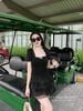 Đầm tay cộc cổ phối viền ren tùng xòe tầng - ĐEN - G201