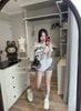 Set áo lệch vai in chữ PRESIDENTS mix quần short kẻ sọc - T156 (eo S<68, M<72)