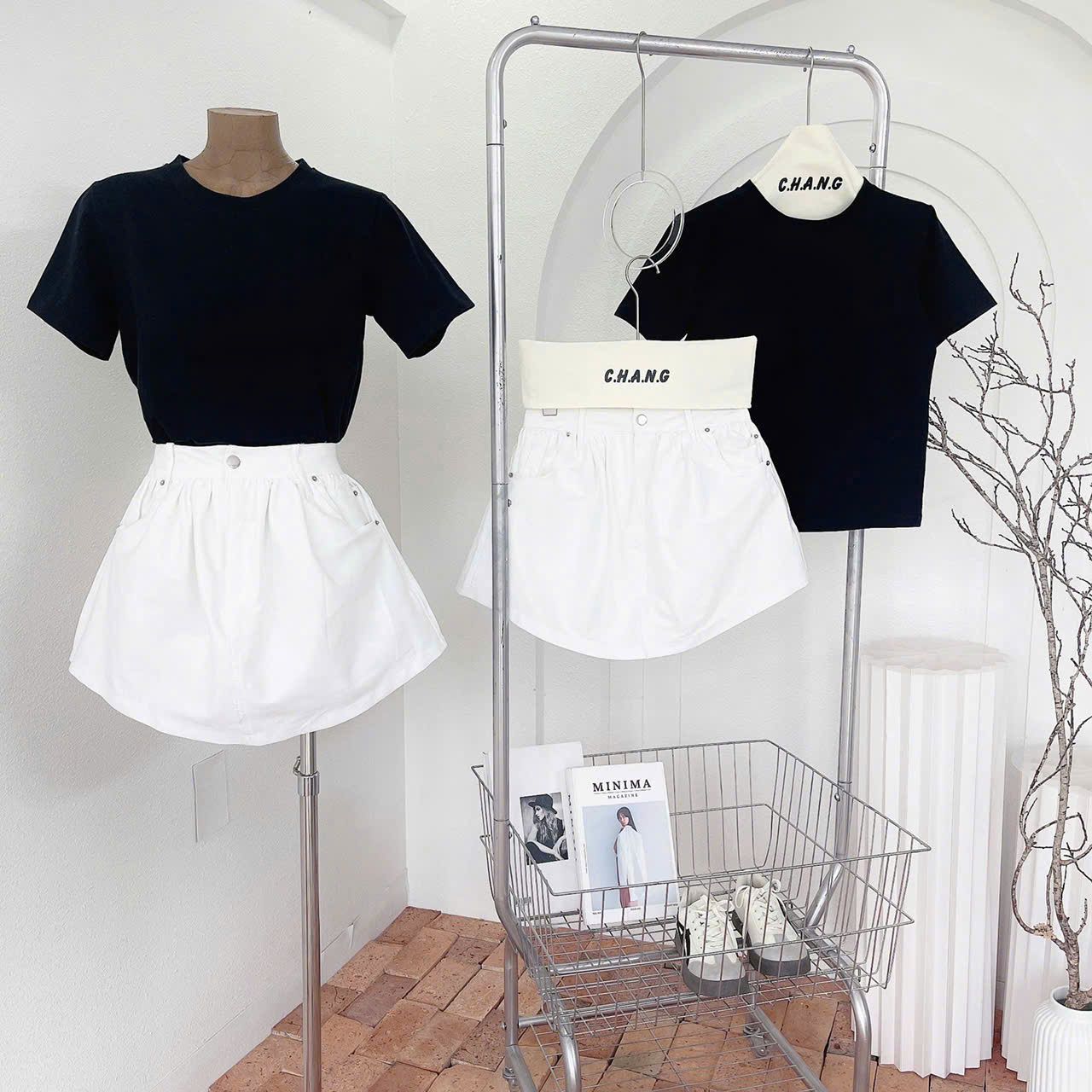  Set áo thun mix chân váy xòe - T32 ( eo dưới 70cm ) 
