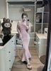 Váy len trễ vai tay lỡ dáng đuôi cá ôm body - HỒNG - P356