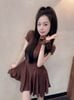 Đầm thun tay ngắn dáng xòe siêu tôn dáng kèm buộc tóc - NÂU - H218