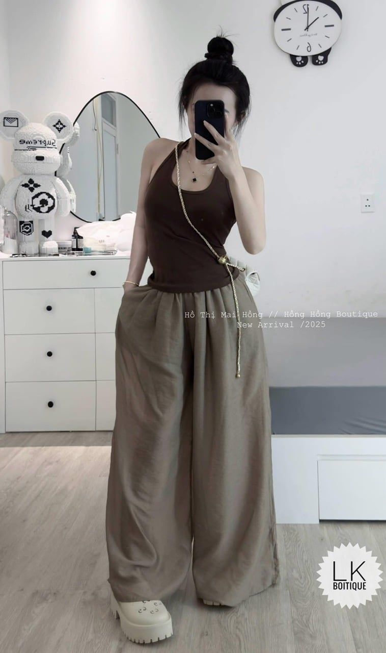  Set áo cổ yếm chồng mix quần suông ống rộng cạp chun - T139 