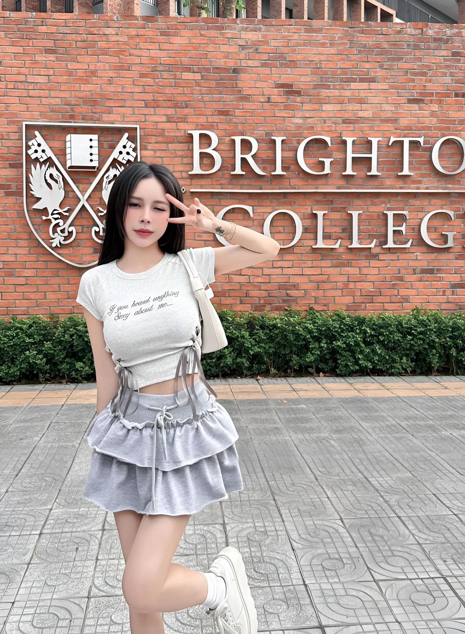  Set áo đan dây nơ mix chân váy bèo tầng - H23 