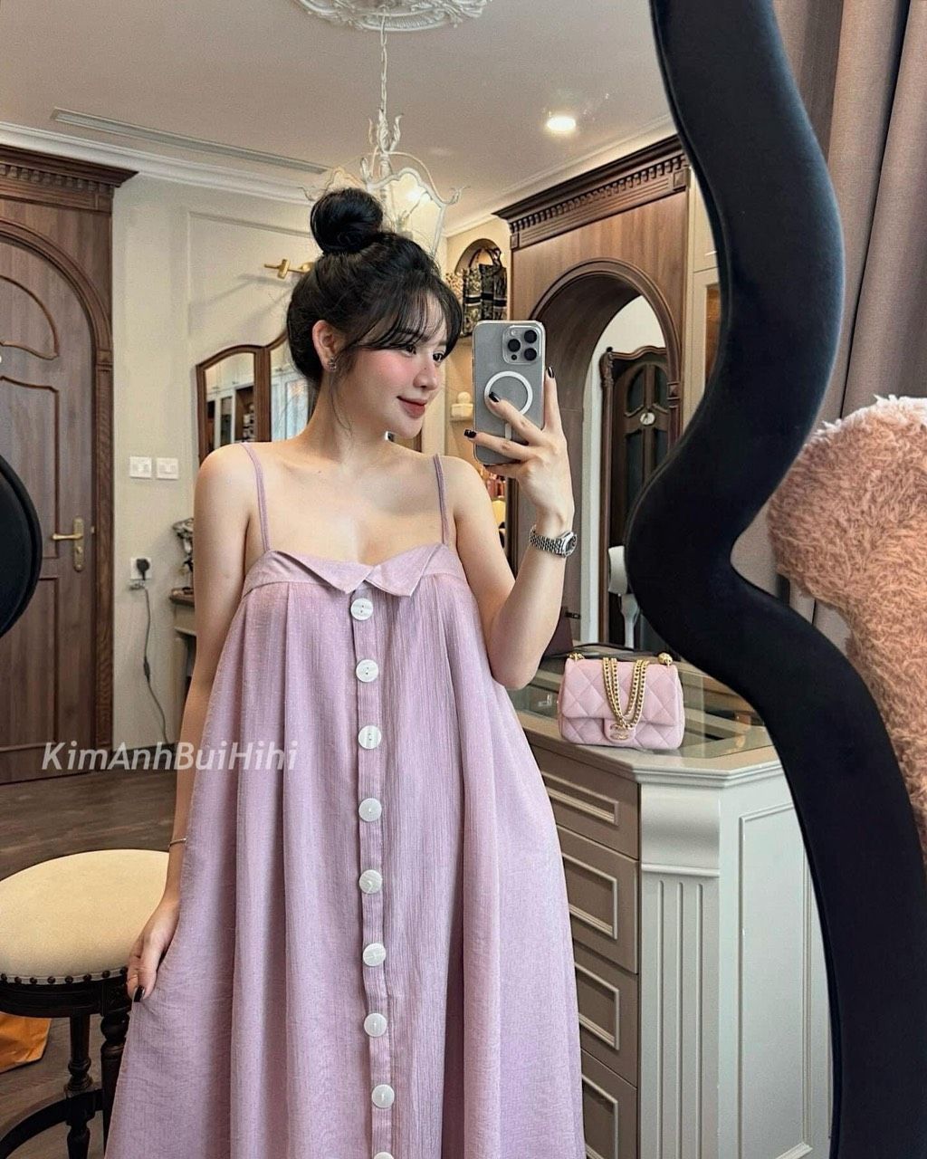  Đầm max 2s tơ xước nhũ gai đính cúc ngọc QC - H91 