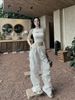 Set áo khoét ngực mix quần trắng rút dây - P158 ( FREESIZE eo rút dây theo body )