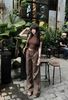 Set áo croptop mix quần suông chun rút dây hack dáng - P406
