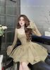 Đầm tơ cúp ngực nút bọc form xòe tay dài loe 2 lớp - RÊU - V195 (eo S<66, M<70, L<74) - HÀNG SALE LỖ KO ĐỔI TRẢ DƯỚI MỌI HÌNH THỨC