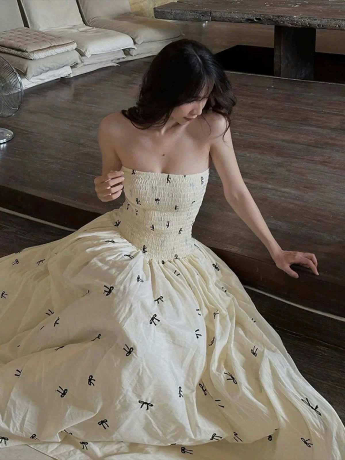  Váy maxi cúp ngực họa tiết nơ siêu xinh - V411 