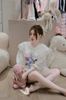 Set áo tay lỡ cổ bèo phối ren mickey mix quần short ren siêu dễ thương - TRẮNG - V484