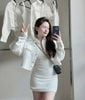 Set 2 món đầm body hở lưng đan dây kèm khoác bò croptop - H46