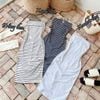 Đầm ống ôm body kẻ sọc ngang - XANH TRẮNG - H93
