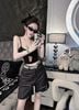 Set 3 món áo hai dây mix quần lửng rách kèm nịt đính đá - ĐEN - H194 (EO S<68, M<72) TÍNH MÀU QUẦN