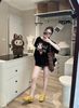 Set 2 món áo lệch vai mickey mix quần short da beo - ĐEN - H202