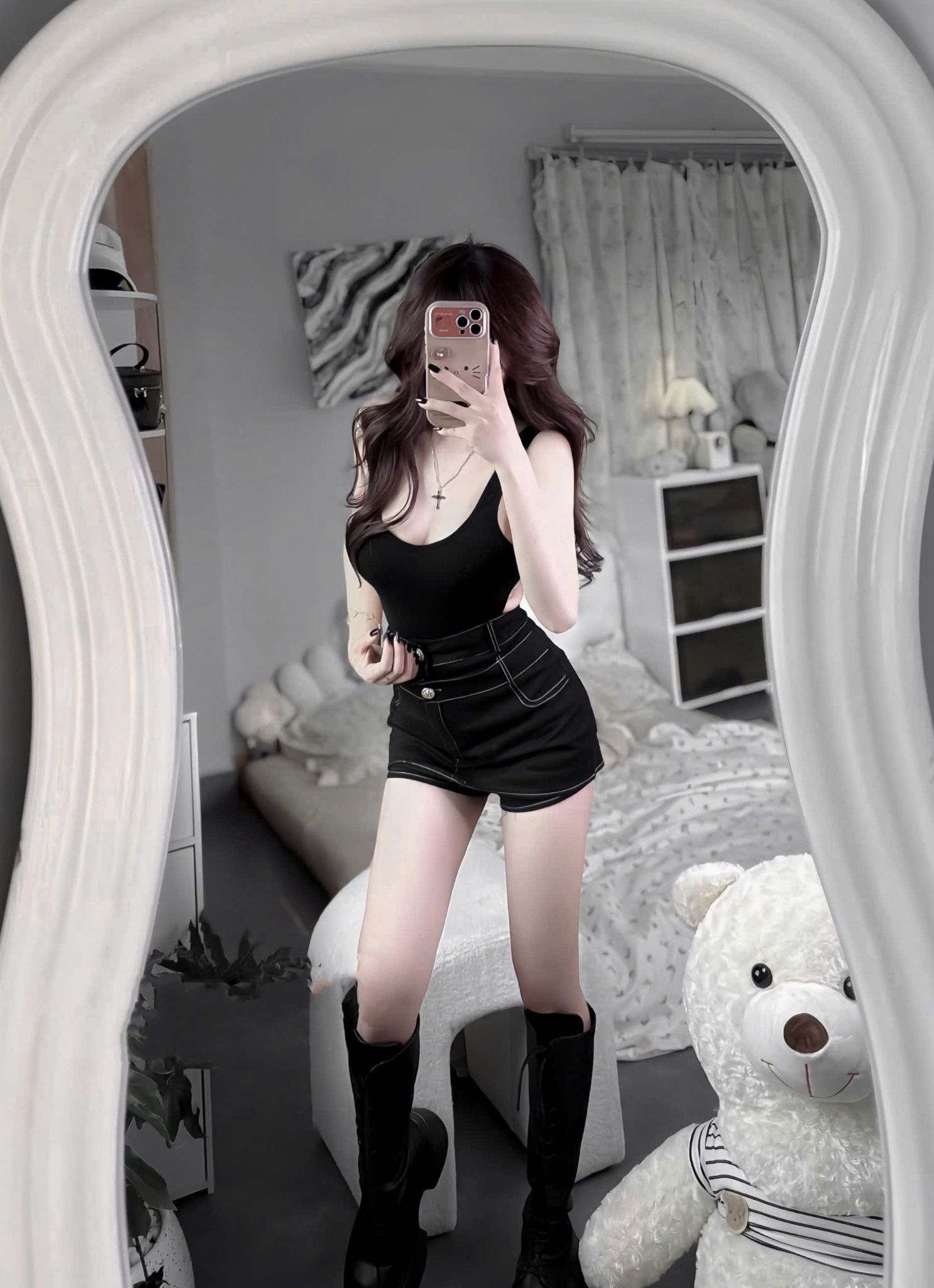  Set áo bodysuit mix chân váy bò - ĐEN - H251 (EO S<68, M<72) 