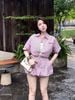 Set 3 món áo sơ mi kèm quây mix quần giả váy bí - HỒNG - H296 (EO S<68, M<72)