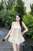 Set áo hai dây babydoll xòe ren phối lưới mix quần short - H338 (EO S<68, M<72)