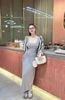 Đầm body hai dây dáng dài kèm khăn kẻ - H377