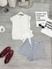 Set áo đũi vân mây buộc dây lệch mix quần short kẻ - H376 (eo S<68, M<72)