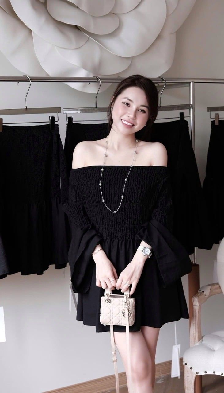  Váy trễ vai bo nhún tay dài hot hit - T35 