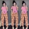 Set 3 món áo thun tay cộc mix quần họa tiết kèm buộc tóc - MÃ 4 - T59