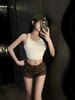 Set áo ba lỗ ngược mix quần short beo đan dây - TRẮNG - T68 (EO S<68, M<72)