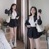 Set 3 món áo hai dây phối áo sơ mi mix quần giả váy đắp vạt đính nút - ĐEN - T86 (EO S<68, M<72)