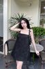 Váy 2s gấm đính hoa form suông babydoll - ĐEN - T97