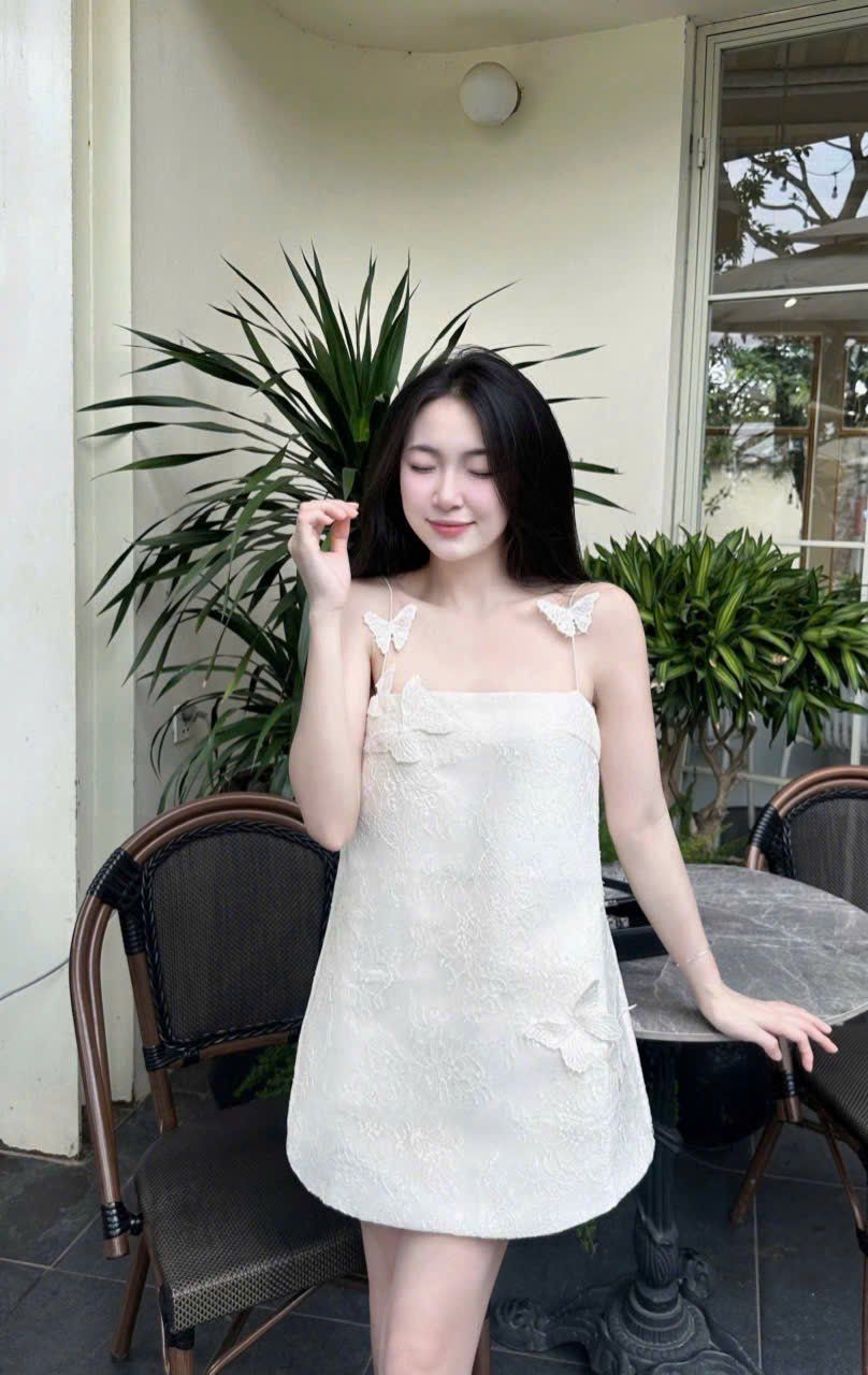  Váy 2s gấm đính hoa form suông babydoll - TRẮNG KEM - T98 