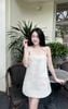 Váy 2s gấm đính hoa form suông babydoll - TRẮNG KEM - T98