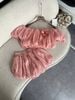 Set áo trễ vai croptop tơ mix quần bí lưng chun màu dễ thương - T177
