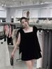Váy nhung dáng suông hai dây nơ hở lưng siêu hot - T185