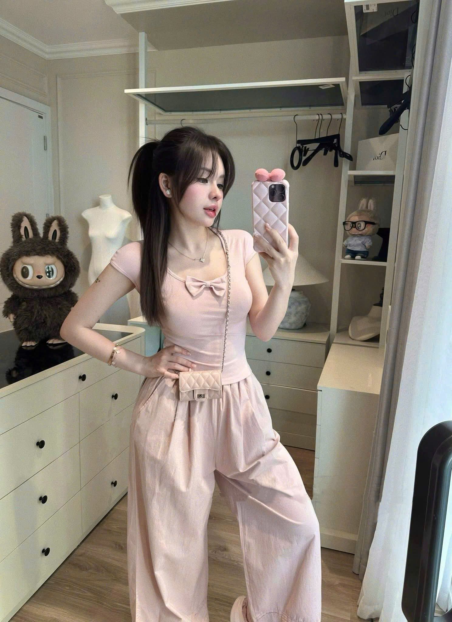  Set áo nơ hồng mix quần suông bèo siêu yêu - T223 