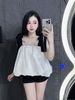 Set áo 2s tafta cột nơ bồng mix quần short siêu hot - TRẮNG - T278
