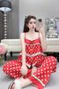 Set lụa áo 2s bọc cúc mix quần suông dài lưng chun - BI ĐỎ - T401