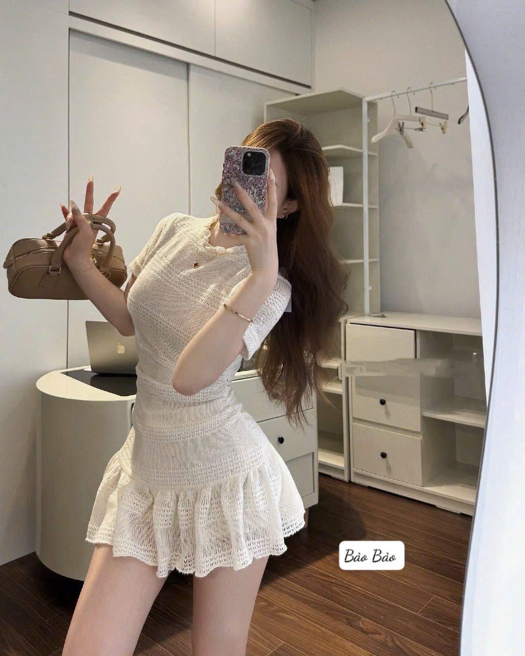  Đầm cộc tay len kim sa dáng ngắn đuôi bèo siêu hot - T504 