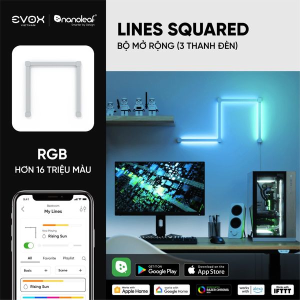Đèn thông minh Nanoleaf Lines Squared 3 thanh đèn (bộ mở rộng)