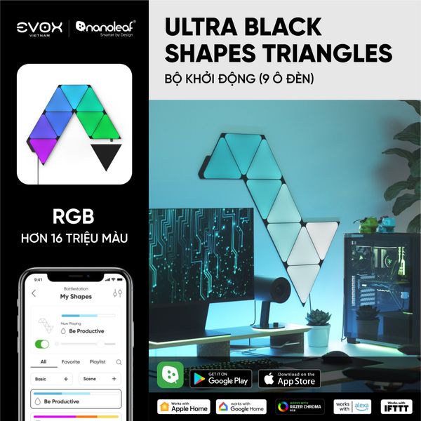 Đèn thông minh Nanoleaf Ultra Black Shapes Tam Giác 9 ô đèn (bộ khởi động)