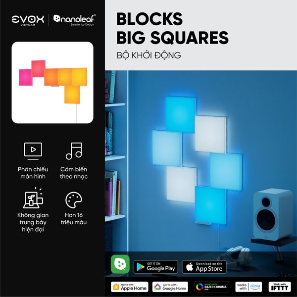 Khối đèn thông minh Nanoleaf Blocks Big Squares 6 ô đèn (bộ khởi động) - EU