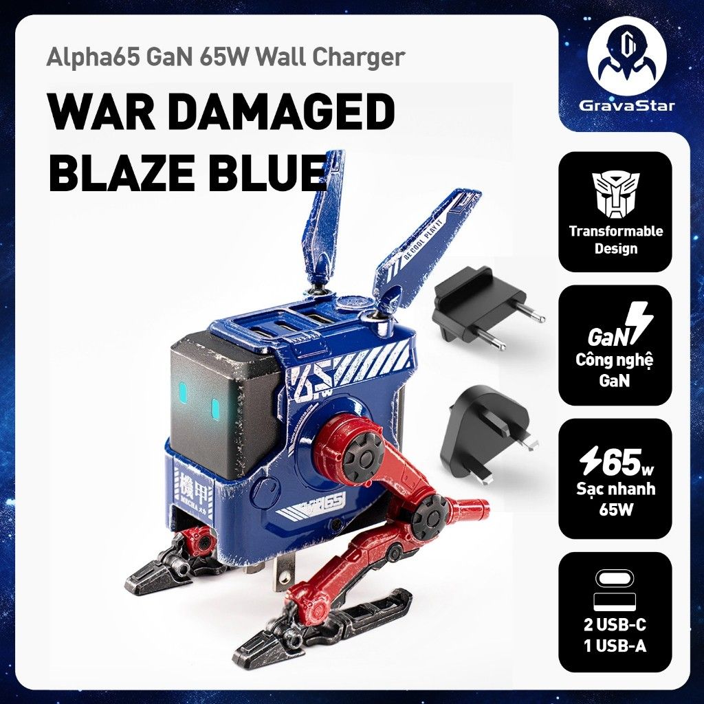 Củ sạc nhanh GravaStar Alpha65 (GAN 65W) Blaze Blue