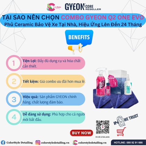  Combo Gyeon Q² ONE EVO Phủ Ceramic Bảo Vệ Xe Tại Nhà, Hiệu Ứng Lên Đến 