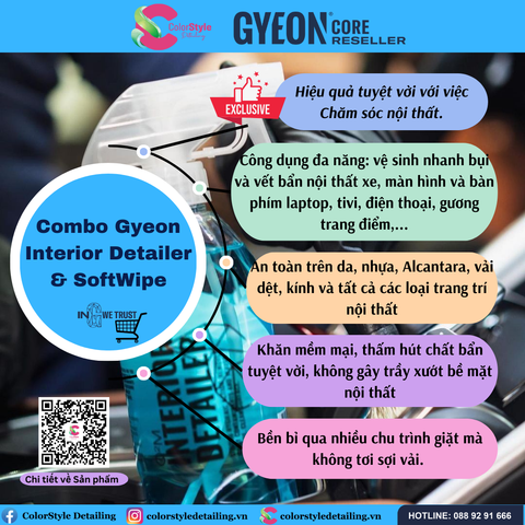  Combo Gyeon Interior Detailer SoftWipe Làm Sạch Nội Thất Tinh Khiết 