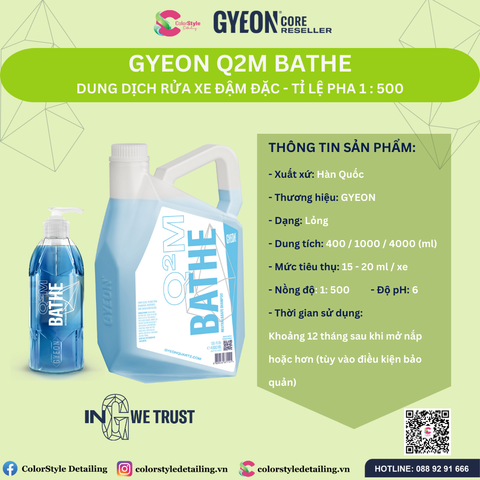  GYEON Q2M Bathe, Dung Dịch Rửa Xe Đậm Đặc Tỉ Lệ Pha 1:500 