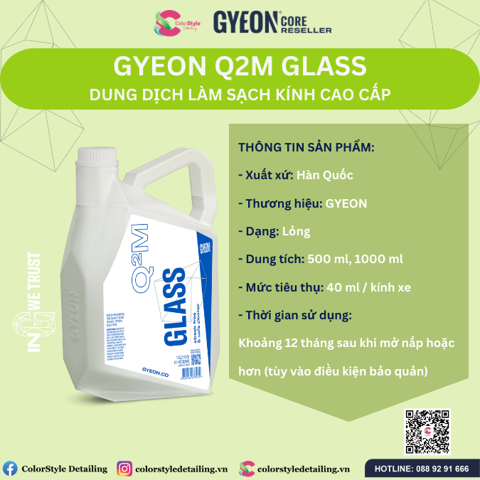 GYEON Q2M Glass, Dung Dịch Vệ Sinh Kính Cao Cấp – COLORSTYLE DETAILING